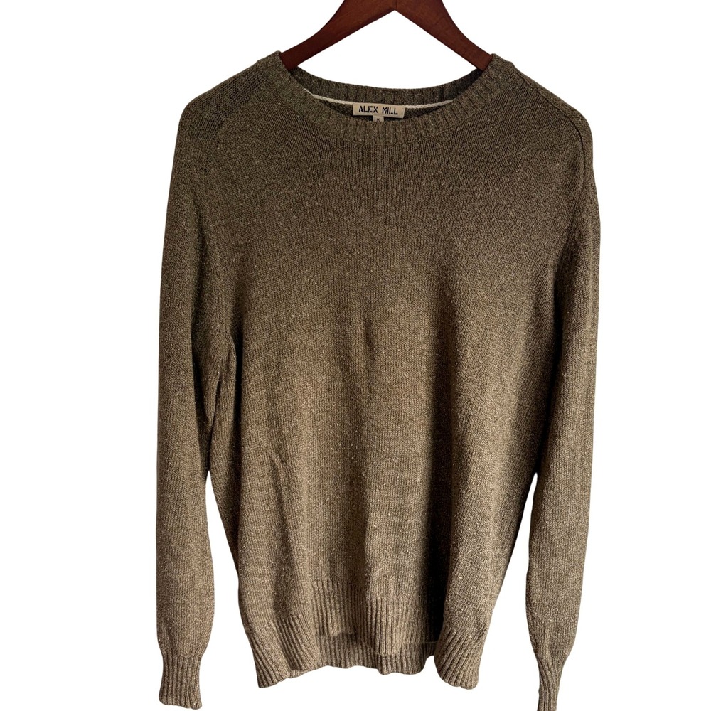 Alex Mill Sweater Men Medium Minimalist Olive Green Cotton Silk Crewneck Marled